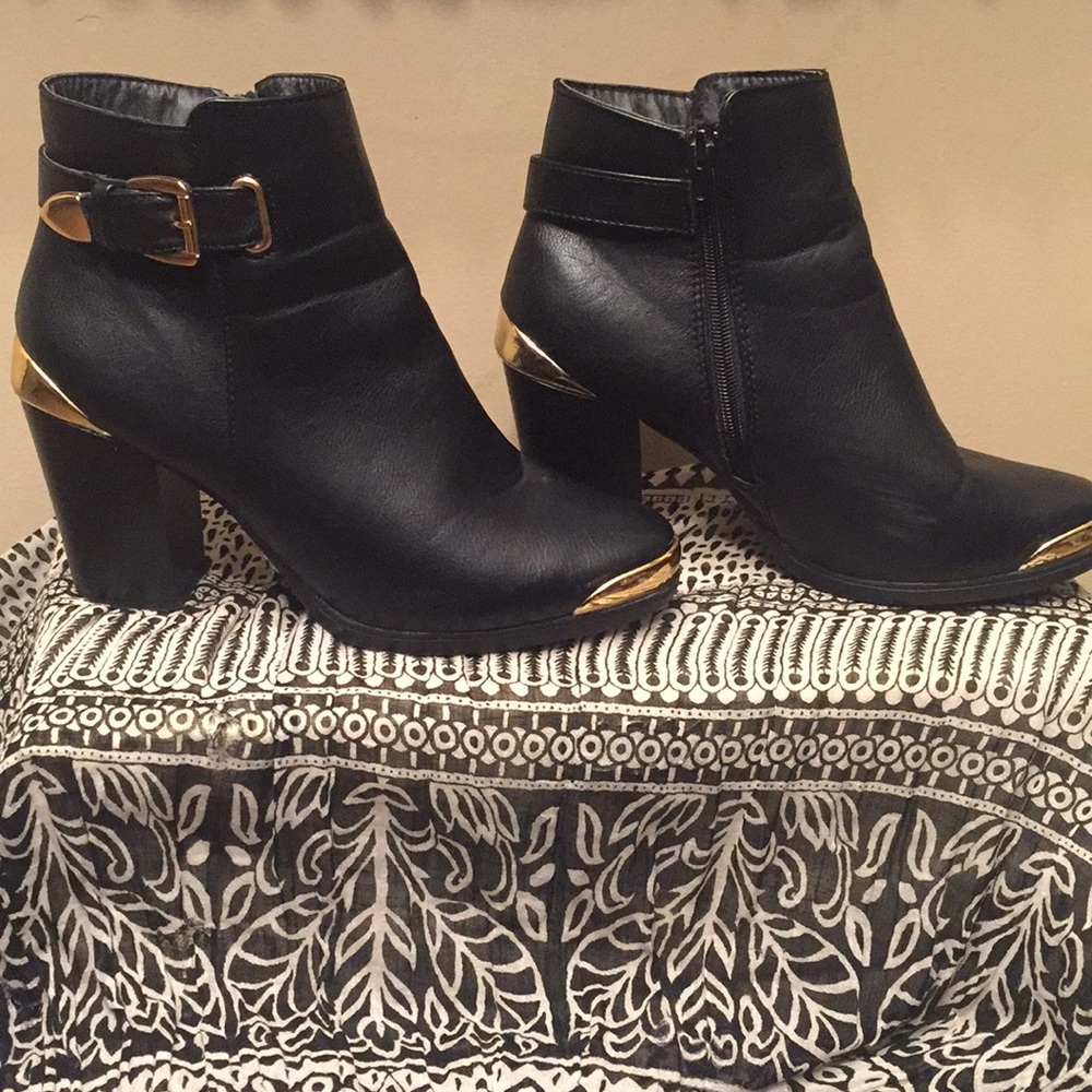 Gold and Black ankle booties